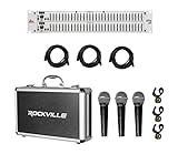 DBX 231S Dual 31 Band Graphic Equalizer Pro Audio Rack Mount EQ Bundle With (3) RockvilIe RCXFM20E-B 20 Foot Female to Male XLR Mic Cable & RockvilIe RMC-3PK Metal Wired With Metal Case (3 Items)
