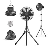 Marchpower 10in Outdoor Standing Fan, Foldable Camping Fan with Detachable Tripod 10000mAh Battery Operated Travel Fan with Remote Quiet Oscillating Fan Adjustable Height Pedestal Floor Fan for Home