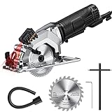 Mini Circular Saw, 4 Amp 4-1/2 Inch Compact Electric Circular Saw with Laser Cutting Guide, 24T Blade, 3500RPM Small Circular Saws, 0°-45° Adjusted, Max depth 48cm, Perfect for Wood and Plastic Cuts
