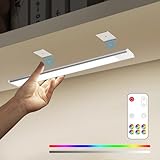Under Cabinet Light, LED Closet Lights RGB Stick on Lighting Rechargeable Battery Color Changing Under The Counter Light Bar with Remote Control for Kitchen, Bedroom, Hallway