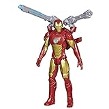 Avengers Marvel Titan Hero Series Blast Gear Iron Man Action Figure, 12-Inch Toy, with Launcher, 2 Accessories and Projectile, Ages 4 and Up , Red
