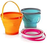 Foldable Pail Bucket Set of 3 Collapsible Buckets Multi-Purpose for Beach, Camping Gear Water and Food Jug, Dog Bowls, Cats, Dogs and Puppys, Camping and Fishing Tub, (Half Gallon / 2 Liters)