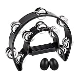 EastRock Double Row Tambourine,Metal Jingles Hand Held Percussion-Half Moon Tambourine for Adults, KTV, Party Black