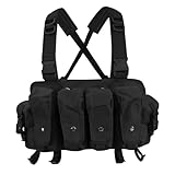HRTACPAG 7 Pockets Tactical Chest Rig Vest Adjustable&Detachable Molle Chest Rigs with Mag Pouch X Harness for Men Women (Black)