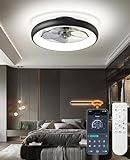 Ceiling Fans with Lights and Remote, 21' Modern Ultra Low Profile Flush Mount Ceiling Fan, 6 Speeds Smart Bladeless LED Ceiling Fan with lights for Bedroom Kitchen Home Office Dining Room