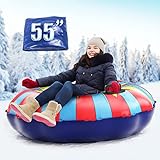 EPN Snow Tube, 55' Extra Large Snow Sled with 1 mm Heavy-duty Thickened Bottom Higher Sturdy Handles Cold-resistant PVC Inflatable Sled Toboggan for Kids Adults Sledding Skiing Winter Outdoor Fun Toys