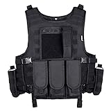 MGFLASHFORCE Tactical Airsoft Vest Adjustable Modular Paintball Vest (Black)