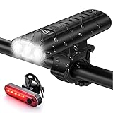 Bike Light Set USB Rechargeable - 5400mAh Bike Headlight & Taillight with Digital Display, 3 LED Super Bright 1600 Lumen 6 Lights Modes for All Bicycles, Road, Mountain, Night Riding