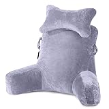 Reading Pillow-Bed Rest Pillow with Detachable Neck Roll & Higher Support Arm for Sitting in Bed Couch or Floor-Backrest Reading Pillow Adult Back Pillow for Reading/Watching TV/Gaming/Relaxing