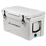 EchoSmile 25/30/35/40/75 Quart Rotomolded Cooler, 5 Days Protale Ice Cooler, Ice Chest Suit for BBQ, Camping, Pincnic, and Other Outdoor Activities (White, 35QT)