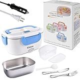 COROTC Electric Lunch Box, Portable Food Warmer Heating,Food-Grade Stainless Steel Container, 12V 110V 40W Adapter, Car Truck Home Work Use,Spoon and 2 Compartments Included,Blue