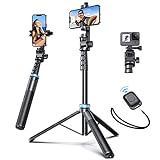 𝗡𝗲𝘄𝗲𝘀𝘁 iPhone Tripod, ANGFLY 60' Selfie Stick Tripod with Remote, Travel GoPro Tripod for iPhone Compatible with iPhone 14 Pro Max /13 Pro / 12 Pro Max/Samsung S21 Ultra/GoPro/Camera