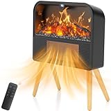 Electric Fireplace Heater, Freestanding Electric Fireplace with Realistic Flame & Solid Wood Stand, Portable Space Heater Fireplace for Indoor Use with 1-12H Timer, 59℉ to 95℉ Thermostat, 1500W
