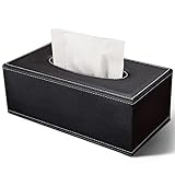 Tissue Box Cover Rectangular, PU Leather Tissue Box Holder for Kleenex, Napkin, Tissue Box Cover Rectangle, Tissue Holder for Bathroom Car Home Decorative 9.84'X5.23'X3.77' - Black