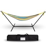 Project One Double Cotton Hammock with Space Saving Steel Stand, Tropical (450 lb Capacity - Premium Carry Bag Included) (Tropical Breeze)