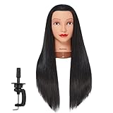 Headwinn Mannequin Head with Hair 26'-28' Synthetic Fiber Hair Styling Training Head Manikin Cosmetology Doll Head for Wigs Free Clamp Stand (Black)