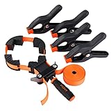 PONY 5-in-1 Strap Clamp with 4-Pack 6-2/7' Spring Clamps, Woodworking Frame Clamping Strap Holder, Rapid Acting Band Clamp