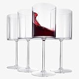 Unbreakable Stemmed Square Tritan Acrylic Crystal Wine Glasses European Style | Set of 4 | 100% US Drinkware, 18 oz Dishwasher Safe Clear Color Shatterproof BPA-free plastic, All Purpose Glassware