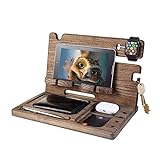 Cell Phone Docking Stations for Men Organizer Wooden Holder Phones for Dad | Valet Tray Charging Station Organizer | Natural Wood Finish Stand | Handcrafted Docking Station For Desk and Nightstand