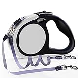 Double Retractable Dog Leash for Two Dogs Up to 50 lbs Per Dog - 16 ft Coupler Dog Leashes for Small Medium Dogs - One Locked System, Non Slip Grip, Tangle Free