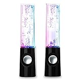 AOBOO Led Light Dancing Water Speakers Fountain Music for Desktop Laptop Computer PC (Two pcs),USB Powered Stereo Speakers 3.5mm Audio (Black,Line-in Speakers)
