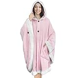 PAVILIA Angel Wrap Hooded Blanket | Poncho Blanket Wrap with Soft Sherpa Fleece | Plush, Warm, Wearable Throw Cape with Pockets | Cozy Gifts for Women (Pink)