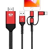 holylife 3 in 1 HDMI Cable Adapter Type C/Micro USB/Phone MHL to Mirroring Phone TV/Projector/Monitor HDTV 1080P Compatible with SeriesxS/Android 5.0 and IO'S9 Above,6.6 Feet (Red1), 3.3