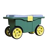 BIG RED AG594R Torin Garden Cart Scooter and Seat: Garden Stool with Bench Seat and Interior Tool Tray, Rolling Storage for Weeding and Planting, Green/Blue/Black