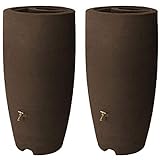 Algreen Athena 80 Gallon Plastic Outdoor Rain Barrel with Brass Spigot and Screen Guard for Rain Water Collection and Storage, Brownstone (2 Pack)