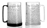 EASICOZI Double Wall Gel Frosty Freezer Ice Mugs Clear 16oz Set of 2 (Black and White)