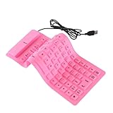Foldable Silicone Wired Silent Keyboard, 85-key Portable Soft Rubber Lightweight Waterproof USB Rollup Keyboard with 4.53ft for Laptop PC Computer Travel Office Home (Pink)