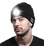 Bluetooth Beanie Hat with Light, Unique Tech Gifts for Men Husband Him Teen, Wireless Headphones for Fishing Jogging Working, Christmas Stocking Stuffers Black