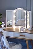 LUXFURNI Vanity Lighted Tri-fold Makeup Mirror with 10 Dimmable LED Bulbs, Touch Control Lights Tabletop Hollywood Cosmetic Mirror (White)
