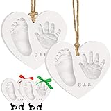 Baby Handprint Footprint Ornament Keepsake Kit - Newborn Imprint Ornament Kit for Baby Girl, Boy - Personalized New Baby Gifts for New Parents - Hand Print Christmas Ornament Kit (Duo Heart)