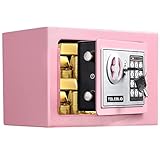 Cute Little Safe Box for Money, 0.23 Cu ft Mini Fireproof Safe with Combination Lock, Personal Home Safe for Office Hotels Business (pink)