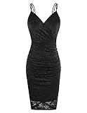 Graduation Dress for Women V-Neck Sexy Lace Homcoming Cocktail Dress Black L
