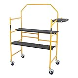 MetalTech Jobsite Series 4 Foot Tall Heavy Duty Portable Adjustable Mobile Scaffolding Platform and Ladder with Locking Wheels, Yellow