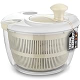 Zulay Kitchen Salad Spinner Large 5L Capacity - Manual Lettuce Spinner With Secure Lid Lock & Rotary Handle - Easy To Use Salad Spinners With Bowl, Colander & Built-in Draining System (White)
