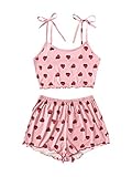 SweatyRocks Women's Summer Strawberry Print Cami Top and Shorts Sleepwear Pajamas Set Strawberry Pink S