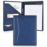 Padfolio Portfolio Leather Binder, Interview Legal Document Organizer, Business Card Holder Included Letter Sized Writing Pad [Blue, Piano Noir Faux Leather Matte Finish]