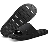 FINLEOO Shower Sandal Slippers with Drainage Holes Quick Drying Bathroom Slippers Gym Slippers Soft Sole Open Toe House Slippers for Men and Women,14black,46.47