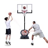 IE SPORTS Portable Basketball Hoop Goal System Height Adjustable 7-10 ft for Teenagers and Adults, Basketball Hoop Outdoor 54 Inch Impact Backboard and Basketball Rebounder