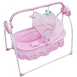 Electric Crib Cradle Newborn Cradle Swings Rocking Chair Bassinet Infant Bed Cot Crib Basket 0-18 Months Portable Crib with Music, 5 Speed Electric Stand Crib, Mosquito Net+Mat+Pillow (Pink)