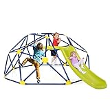 Costzon Climbing Dome with Slide, 2 in 1 Outdoor Jungle Gym Monkey Bar Climbing Toys for Toddlers, 8FT Geometric Dome Climber Playground Set for 3-8 Boys Girls Backyard Fun Gift Present