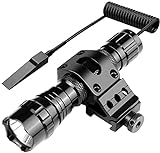 ECHOZONE 1600 Lumens Tactical Flashlight L2 LED Hunting Gear Weapon Light with Picatinny Rail Mount,5 Modes,IP 65 Waterproof with Remote Pressure Switch,Battery,Charger
