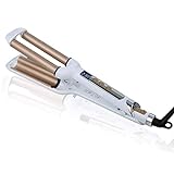 Ceramic Hair Crimper Iron Hair Waver 3 Barrel 0.6 inch / 16mm Perm Instant Curls Crimping Hair Curling Iron Valentines Day Gifts for Women Professional Crimping Iron (Gold & White)