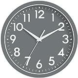 14 Inch Wall Clock, Large Wall Clocks Battery Operated, Big Silent Non-ticking Analog Clock Decorative for Living Room, Office, Kitchen, Outdoor,Classroom, Bedroom, Bathroom, School, Home(Gray)