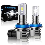 RCJ H11 LED Bulbs, H8/H9/H16 Fog Light 1:1 Mini Size 60W 16000LM Ultra Brightness 6000K Cool White with 12000RPM Cooling Fan, Plug-N-Play, Pack of 2