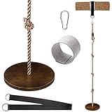 Yangbaga Wooden Round Disc Rope Swing 51”-73” Adjustable Climbing Rope Tree Swing with Hanging Strap Snap Hook and Felt Protectors for Kids Outdoor