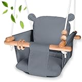 Baby Swing Outdoor - Secure Canvas and Wooden Indoor Baby Swing Seat - Toddler Swing Infant Swing Outdoor with Safety Belt, Hanging Swing Chair for Baby Boys Girls (Dark Grey)